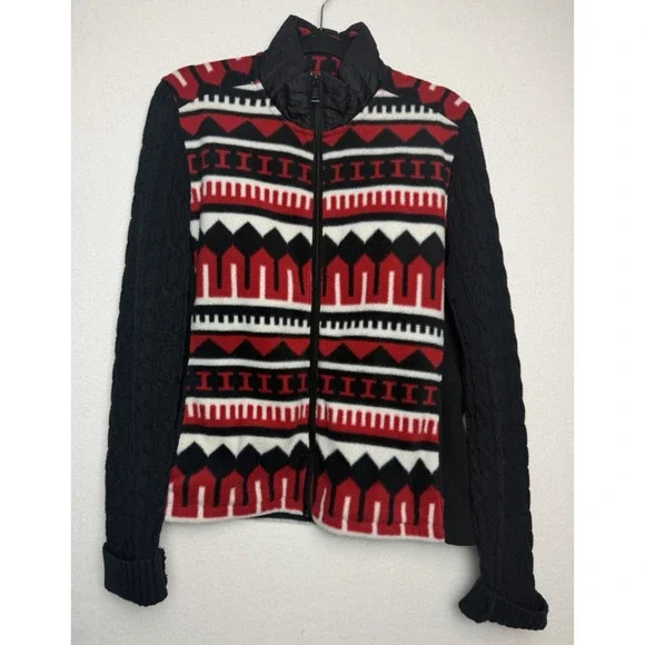 Ralph Lauren Active Black Red Cream Fleece Cableknit Jacket Full Zip Size XL - Picture 1 of 8